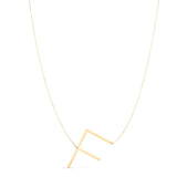 14K yellow gold initial letter F pendant necklace with polished block lettering thumbnail 1