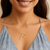 14K Yellow Gold Yours Truly Large Initial F Necklace thumbnail 3
