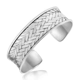 Sterling Silver Rhodium Plated Cuff with Fancy Woven Texture thumbnail 1