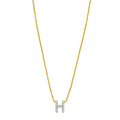 14K yellow gold H initial pendant necklace with a single diamond accent