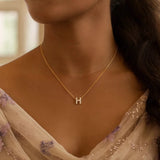 14K Yellow Gold Mini Diamond H Initial Pendant Necklace thumbnail 5