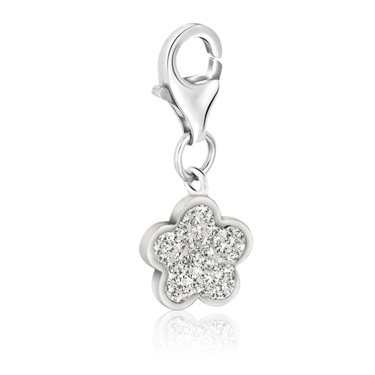 Sterling Silver Star Shape Charm with White Tone Crystal Accents