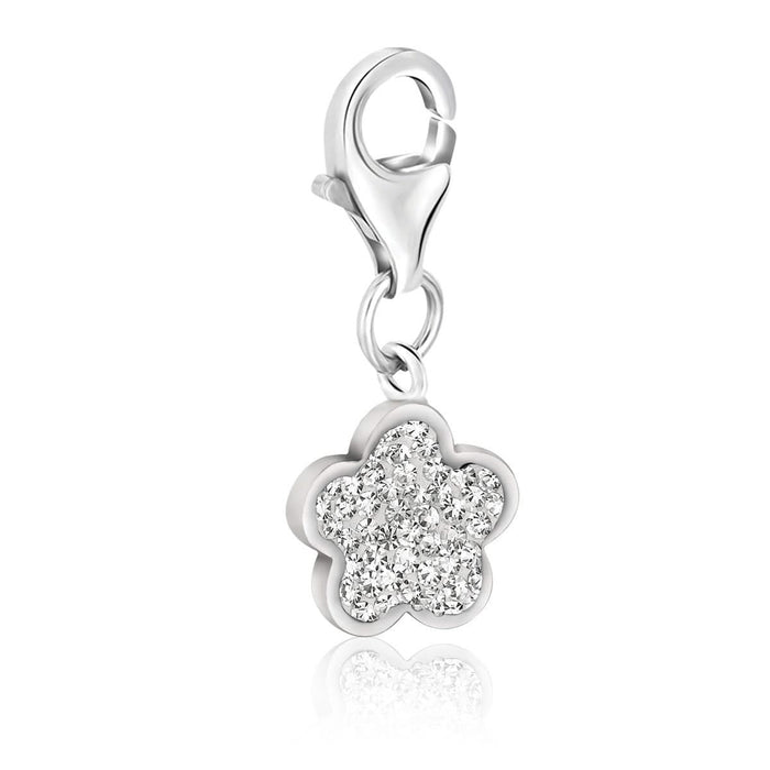 Sterling Silver Star Shape Charm with White Tone Crystal Accents