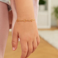 14k Yellow Gold Childrens Bracelet with Hearts