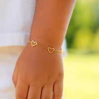 14k Yellow Gold Childrens Bracelet with Hearts
