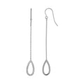 14K white gold pear-shaped long drop earrings with textured metal finish