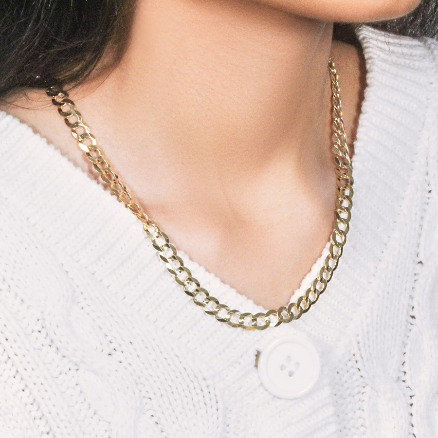 14k Yellow Gold Solid Curb Chain (7.00 mm)