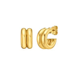 14K Yellow Gold Puffed Double Row C Hoop Earrings thumbnail 1
