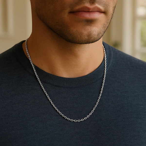 14k White Gold Diamond Cut Cable Link Chain (2.20 mm)