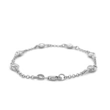 Load image into Gallery viewer, 14k White Gold Rolo Chain Bracelet with Puffed Heart Stations (3.30 mm)