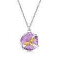 18K yellow gold and silver bow pendant with round pink amethyst stone
