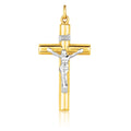 14K two-tone gold cross pendant with contrasting yellow and white gold borders