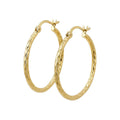 14K yellow gold diamond-cut hoop earring, 25mm round slim profile