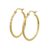 14K yellow gold diamond-cut hoop earring, 25mm round slim profile thumbnail 1