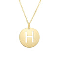 14K yellow gold disc initial H pendant with soldered bail