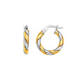 14K two-tone gold twist hoop earrings, 2.5 by 15 mm, no stones