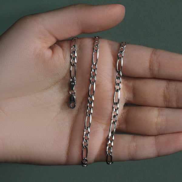 14k White Gold Solid Figaro Chain (3.80 mm)