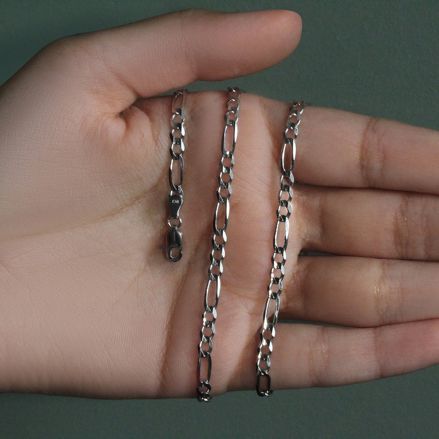 14k White Gold Solid Figaro Chain (3.80 mm)