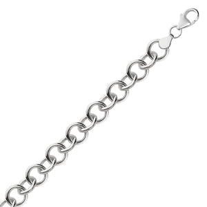 Sterling Silver Rolo Style Polished Charm Bracelet with Rhodium Plating (8.15 mm)