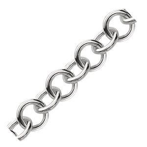 Sterling Silver Rolo Style Polished Charm Bracelet with Rhodium Plating (8.15 mm)