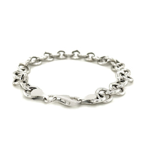 Sterling Silver Rolo Style Polished Charm Bracelet with Rhodium Plating (8.15 mm)