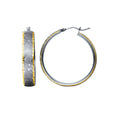 14K two-tone gold hoop earrings with polished and satin-gray finish, 1 inch