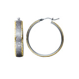 14K Two Tone Gold Satin Gray Hoop Earrings (1 inch Diameter) thumbnail 1
