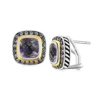 18K Yellow Gold and Sterling Silver Tsavorite and Pave Green Amethyst Earrings