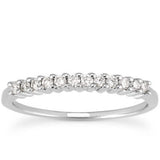 14K white gold ring with shared prong round diamond stones thumbnail 1