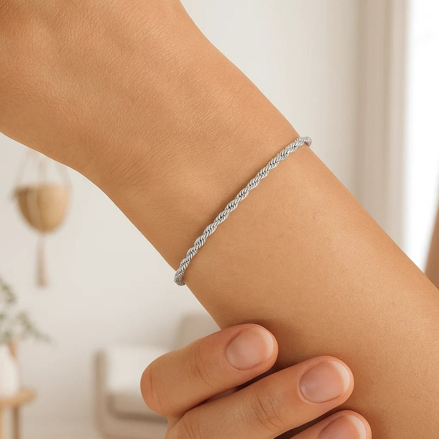 2.25mm 14k White Gold Solid Diamond Cut Rope Bracelet
