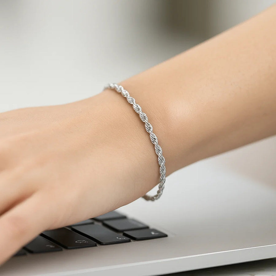 2.25mm 14k White Gold Solid Diamond Cut Rope Bracelet