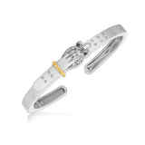 18K yellow gold and silver buckle bangle with 15 round diamond stones thumbnail 1