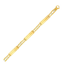 Load image into Gallery viewer, 14k Two-Tone Gold Fancy Bar Style Mens Bracelet with Curved Connectors (9.65 mm)