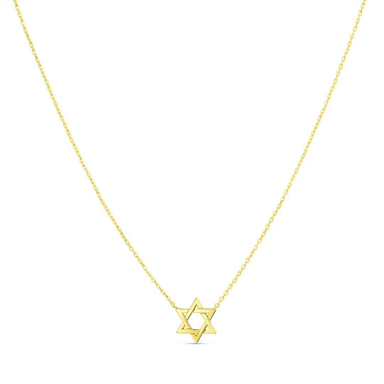 14K yellow gold Star of David necklace with open six-pointed star pendant