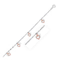 14K white and rose gold anklet with two heart charms