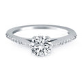 14K white gold cathedral engagement ring with micro prong diamond stones