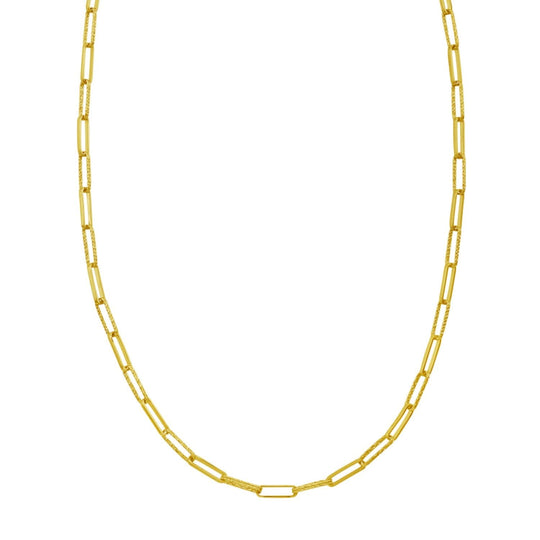 14K yellow gold paperclip chain necklace with 3.20 mm flat oval links