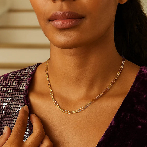 14K Yellow Gold Mini Diamante Paperclip Necklace (3.20 mm)
