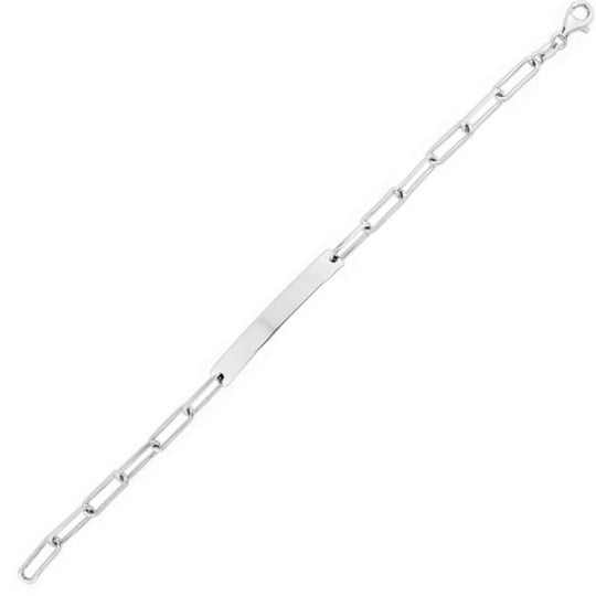 Sterling Silver Rhodium Plated Engravable ID Bar Paperclip Bracelet (2.10 mm)