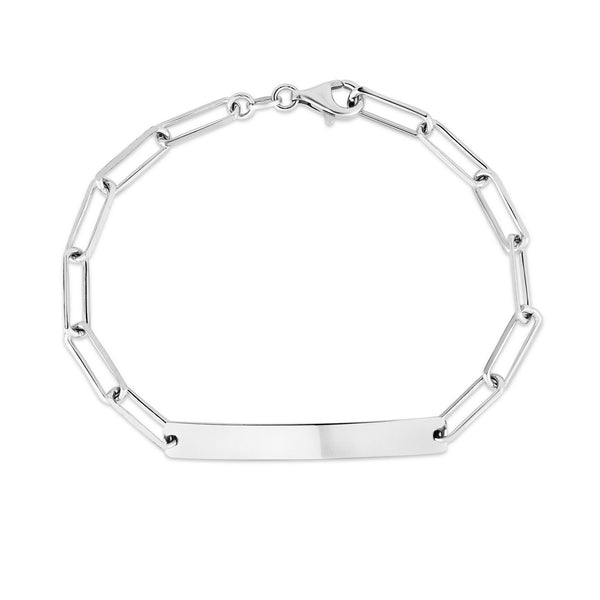 Sterling Silver Rhodium Plated Engravable ID Bar Paperclip Bracelet (2.10 mm)