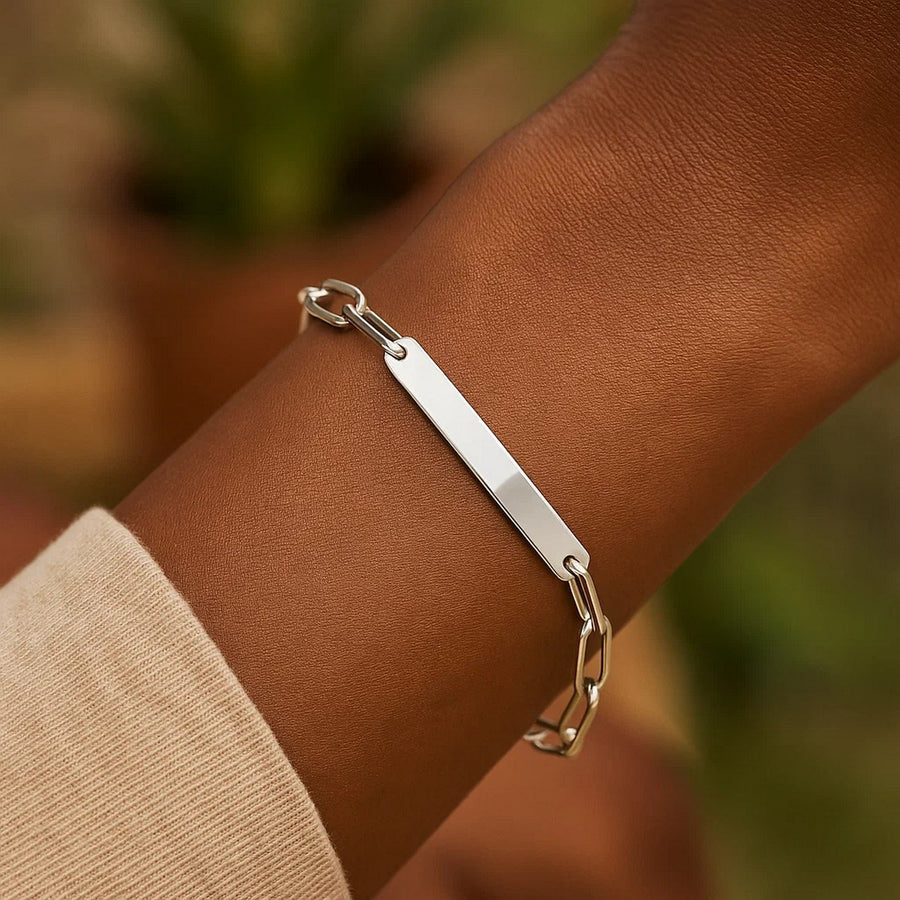 Sterling Silver Rhodium Plated Engravable ID Bar Paperclip Bracelet (2.10 mm)