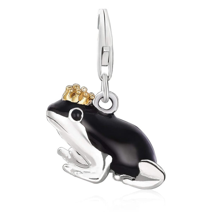 Sterling Silver Frog Prince Charm with Black Enamel Finishing