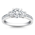 14K white gold three stone engagement ring with diamond band