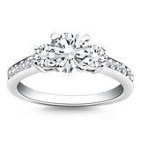 14K white gold three stone engagement ring with diamond band thumbnail 1