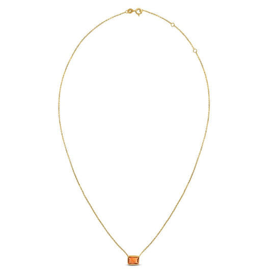 14K yellow gold necklace with emerald-cut citrine stone in four-prong setting