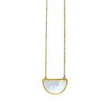14K yellow gold half moon necklace with mother-of-pearl and geometric accents thumbnail 1