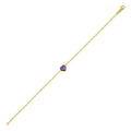 14K yellow gold bracelet with heart amethyst stones on a 1.50 mm chain