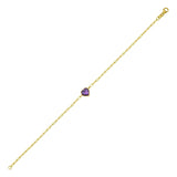14K Yellow Gold Amethyst Heart Bracelet (1.50 mm) thumbnail 1