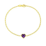 14K Yellow Gold Amethyst Heart Bracelet (1.50 mm) thumbnail 2
