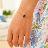 14K Yellow Gold Amethyst Heart Bracelet (1.50 mm) thumbnail 3
